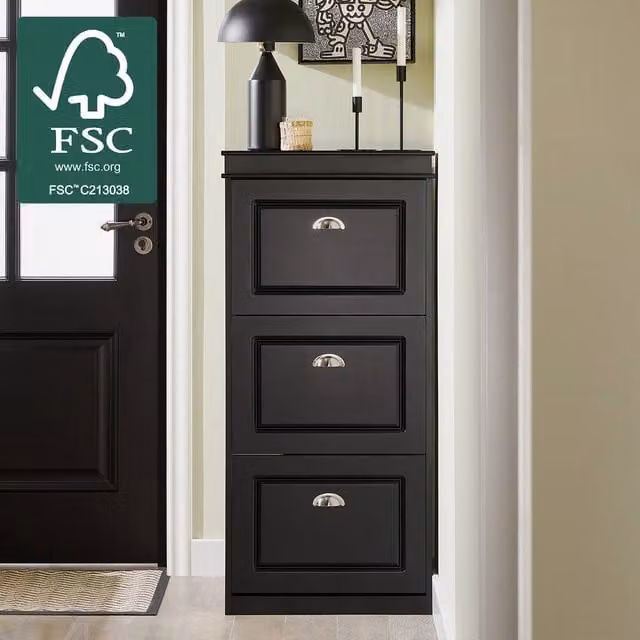 SoBuy Slim Freestanding Shoe Cabinet with Tilting Compartments in Matt Black