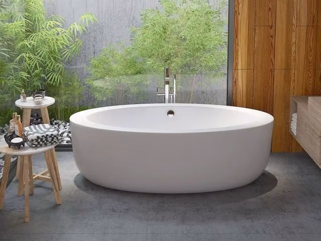Vente-unique Oval Freestanding Acrylic Bathtub, White, W/D/H: 185 x 90 x 58 cm – 1