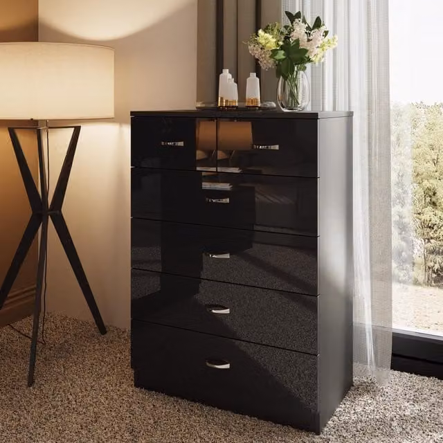 FWStyle Chilton 6 Drawer Chest of Drawers Black Gloss W/D/H: 100 x 70 x 40 cm – 1