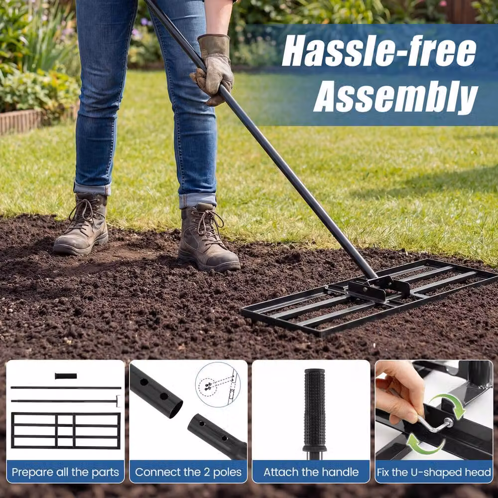 Costway Lawn Leveling Rake with Adjustable Handle in Black – 7