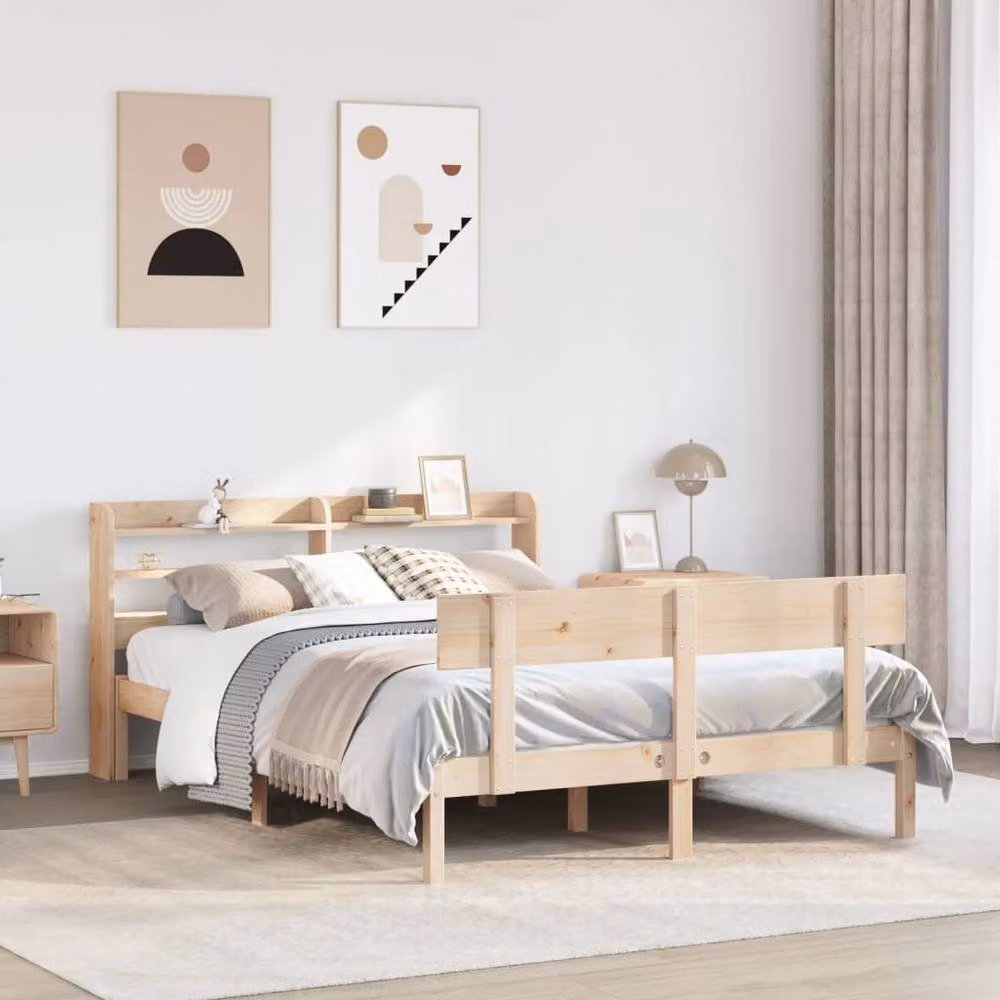 Berkfield Home Beautiful Solid Wood King Size Bed Frame in Natural Pine, W/D/H: 150 x 200 cm – 1