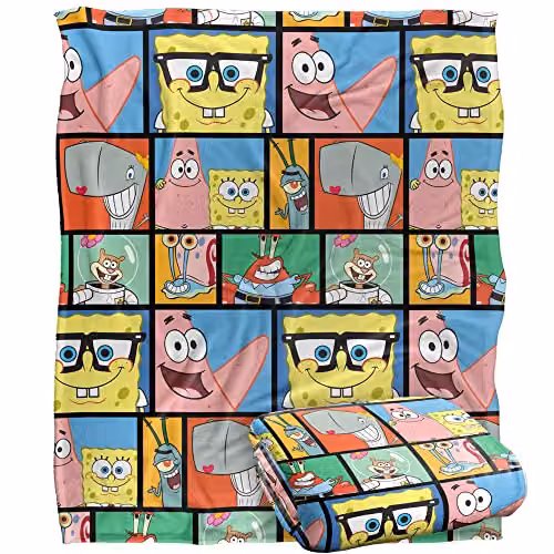 LOGOVISION Spongebob Tile Pattern Super Soft Microfibre Throw Blanket, Multicolour, W: 152 cm, D: 127 cm – 1