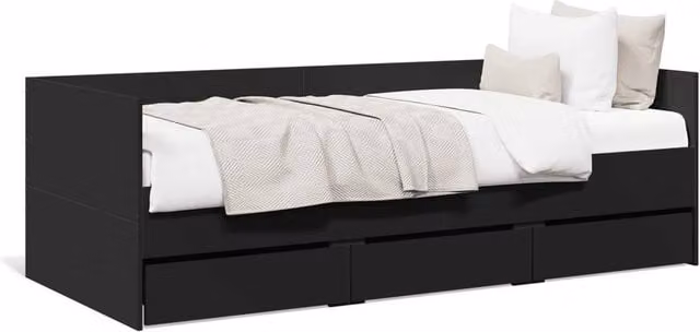 Berkfield Home Black Daybed with Drawers, Small Single, W: 75 cm, L: 190 cm