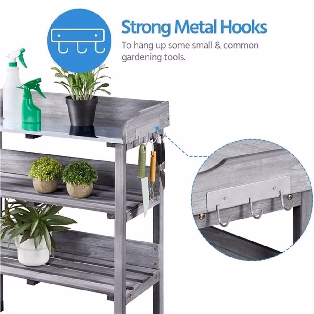 Kelvenix Grey Wooden Garden Potting Bench Table W/D/H: 90 x 37 x 37 cm – 4