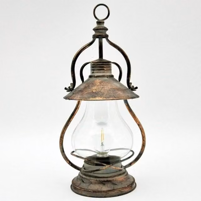 Minster Brown Metal Battery and Bulb Garden Lantern, W24 x D24 x H43 cm