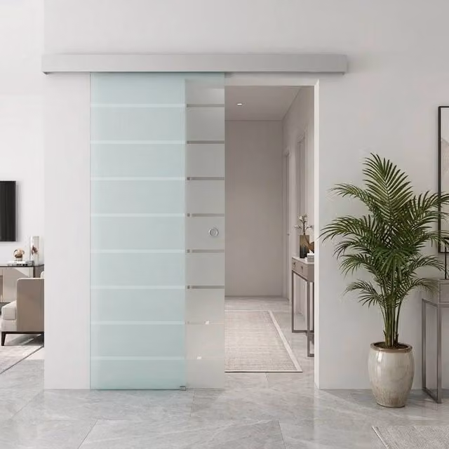 STILVORA Modern Sliding Glass Door with Aluminium Frame in Transparent, Width: 90 cm, Height: 213 cm – 1