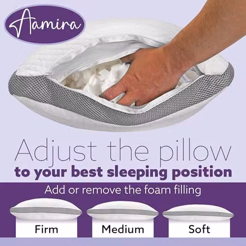 Aamira Luxury Shredded Memory Foam Orthopaedic Pillows 2 Pack with White Bamboo Covers, W/D/H: 70 x 45 cm – 3