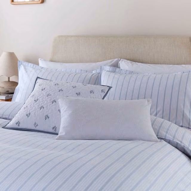 Murmur Juno Striped Cotton Duvet Cover and Pillowcase Set, Blue, W: 90 cm, H: 200 cm – 1