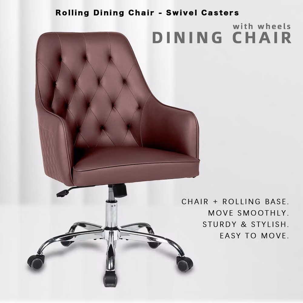 FURNITURE ONE Brown Synthetic Leather Swivel Task Chair with Adjustable Height – 2