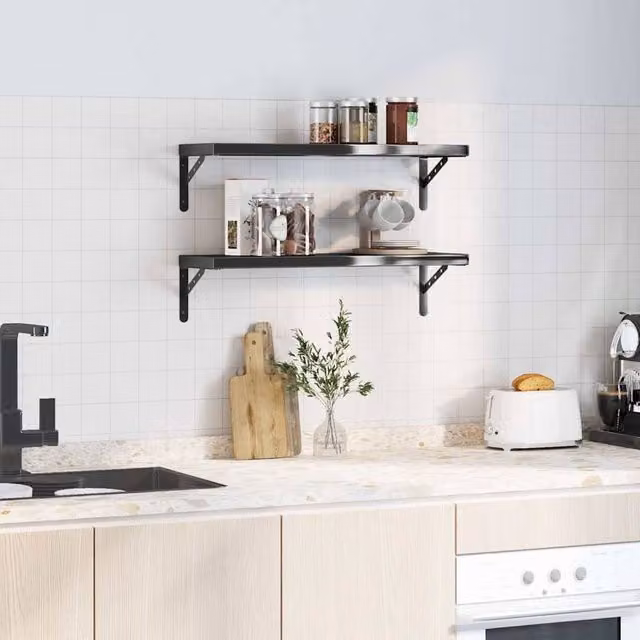 Berkfield Home Wall Mounted Black Stainless Steel Shelves, 2 Pack, W/D/H: 75 x 23.5 x 3 cm – 1
