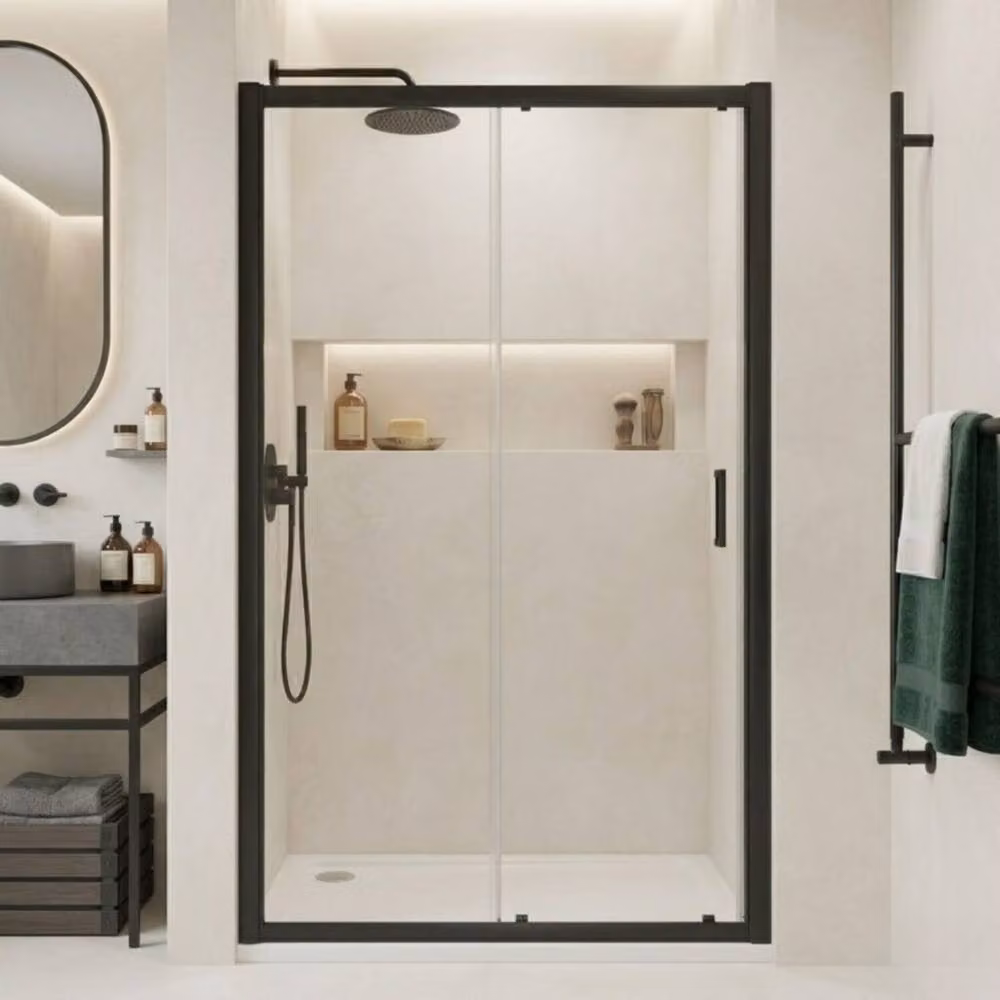 Balterley Ellenhall 8mm Glass Reversible Sliding Shower Door, Black, W: 140 cm – 2