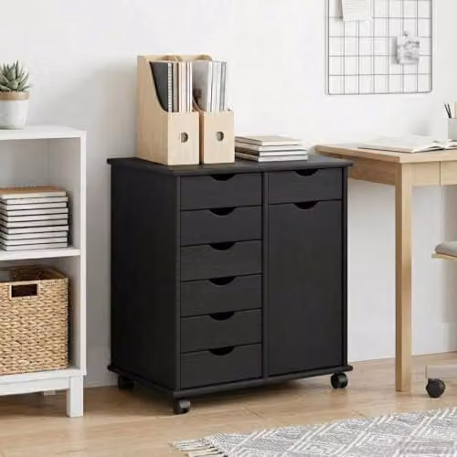 vidaXL Rolling Cabinet in Black Solid Pine Wood W/D/H: 63.5 x 39 x 65.5 cm – 2