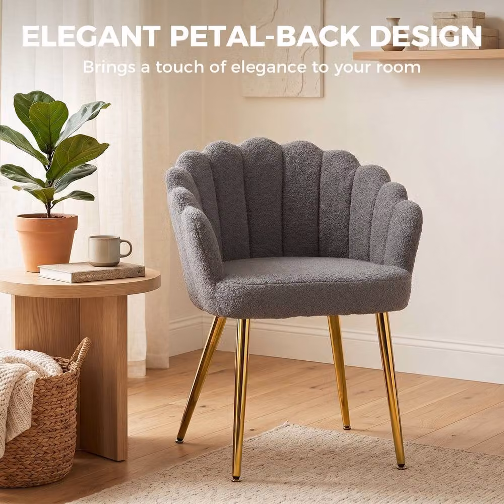 STILVORA Modern Grey Bouclé Armchair with Metal Frame and Armrests, H 79.0 x W 61.5 x D 56.0 cm – 4
