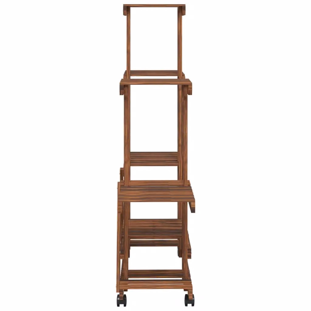 Berkfield Home Retro Flower Stand with Wheels in Brown Solid Wood, W/D/H: 95 x 25 x 101 cm – 4