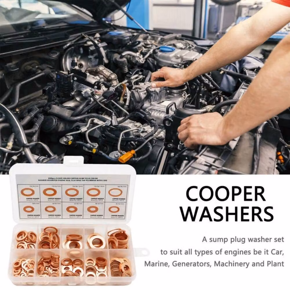 NESTLUNE 200-Piece Assorted Copper Sump Plug Washer Kit in a Plastic Box – 2