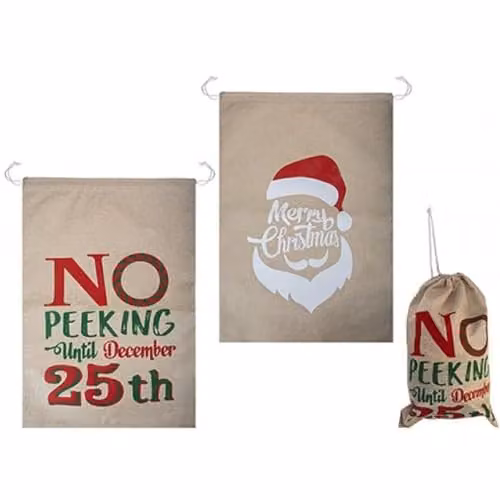 PMS Luxury Jute Look Santa Design Christmas Sack in Multicolour and Beige
