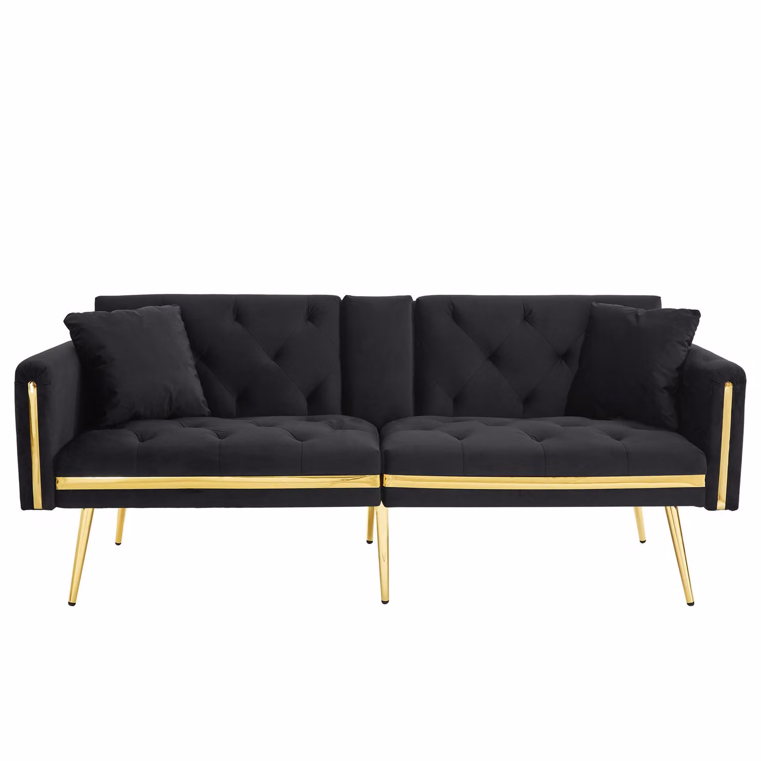 Aosom UK Black Velvet Two-Seater Convertible Sofa Bed with Adjustable Backrest and Cup Holders, W/D/H: 174 x 76 x 71.5 cm – 2