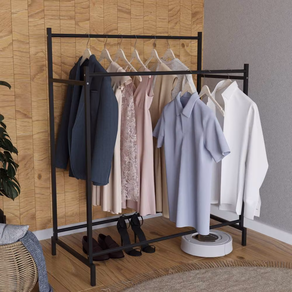 VCM Labol L Industrial Metal Clothes Rail in Matt Black, W: 132 cm, H: 103 cm, D: 52 cm – 3