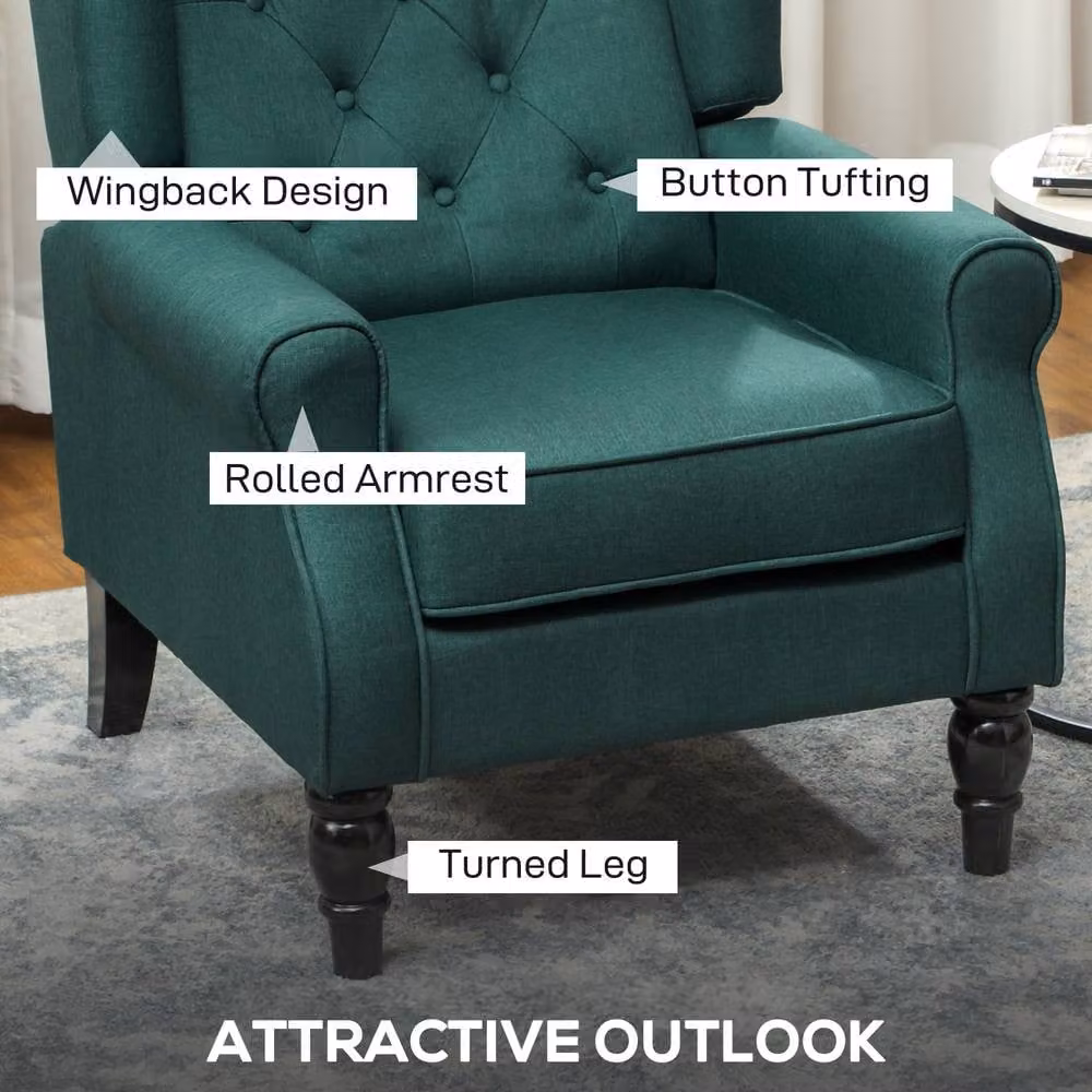 STILVORA Retro Wingback Chair in Green Fabric with Solid Wood Frame and Armrests – 5