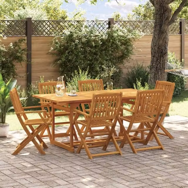 Berkfield Home 7 Piece Brown Acacia Wood Garden Dining Set, W/D/H: 180 x 90 x 75 cm