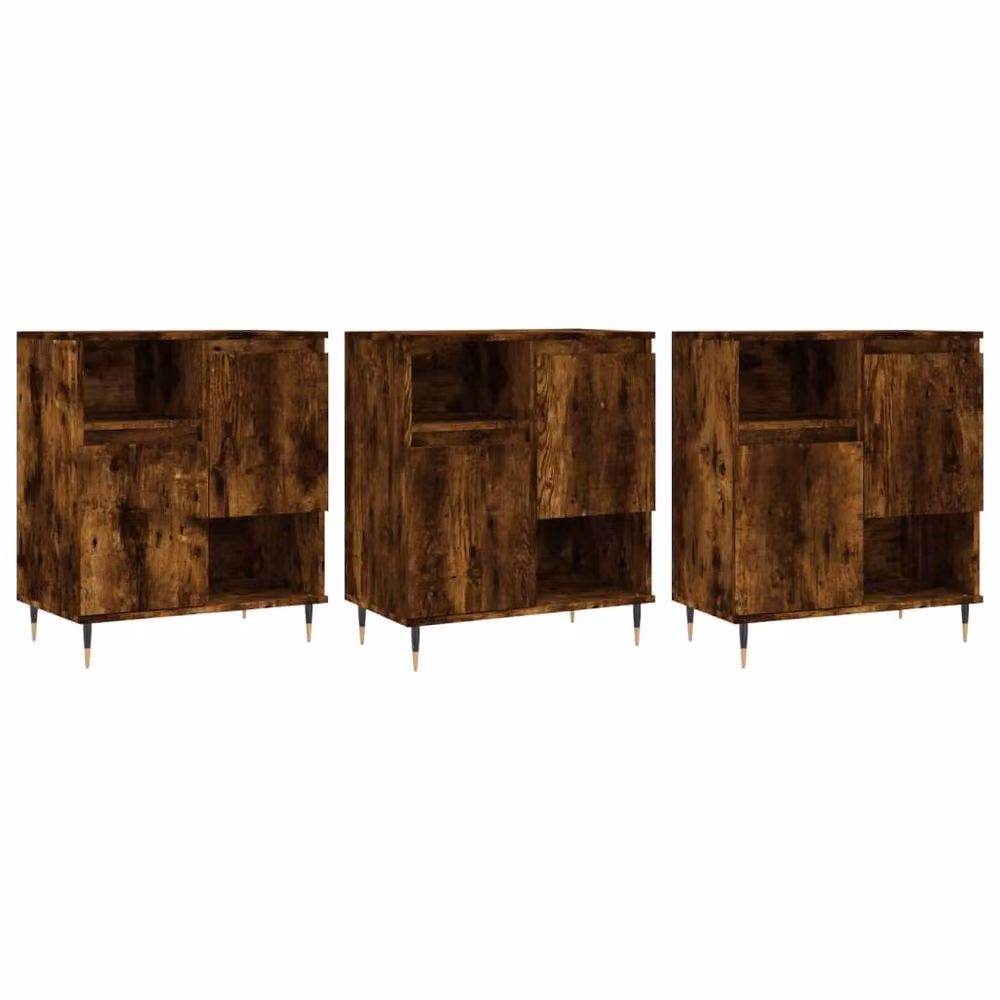 Berkfield Home 3-Piece Smoked Oak Sideboard Set in Brown, W/D/H: 180 x 35 x 70 cm – 3