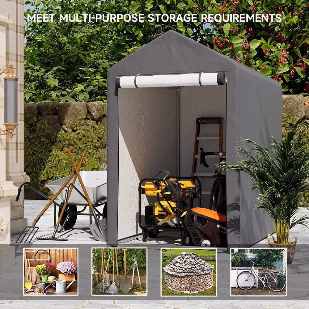 Kelvenix Grey Steel Frame Outdoor Shed Shelter with Gable Roof – 5