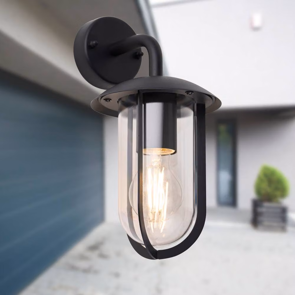 First Choice Lighting Bronty Black Outdoor Wall Light with Transparent Glass – 2