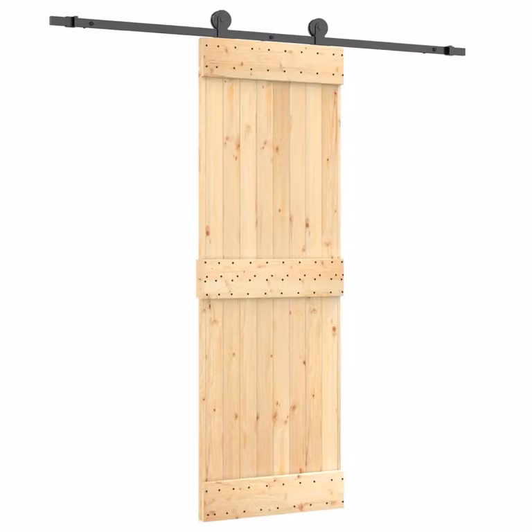 Berkfield Home Rustic Solid Wood Pine Sliding Door with Hardware Set in Brown, W: 70 cm, H: 210 cm