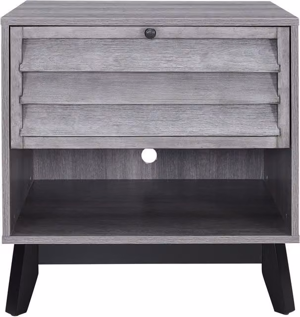 Vaughn Mid-Century Square Oak Accent Side Table in Grey and Brown