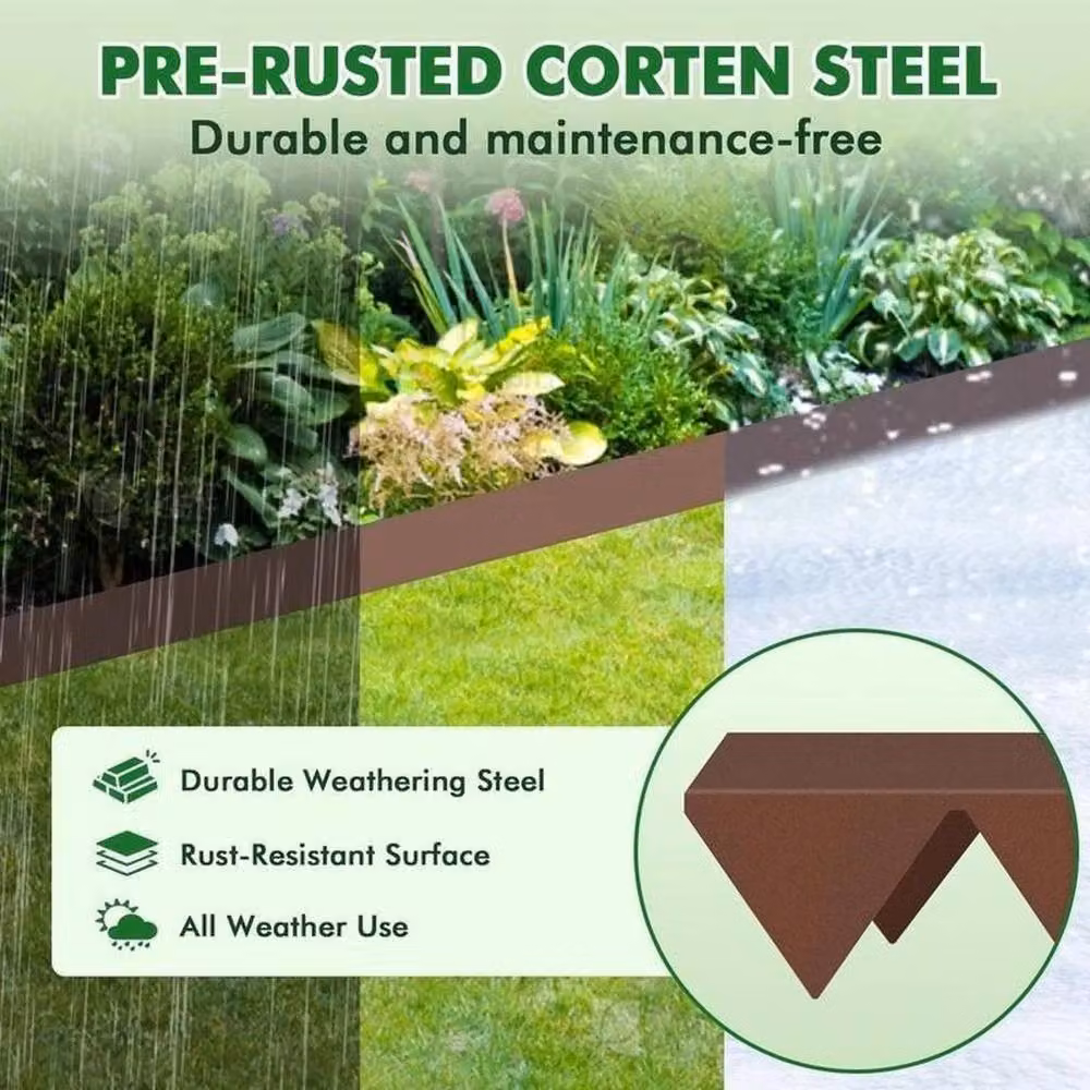 Kelvenix 8-Piece Corten Steel Lawn Edging Set in Brown, 0.6m2 – 3