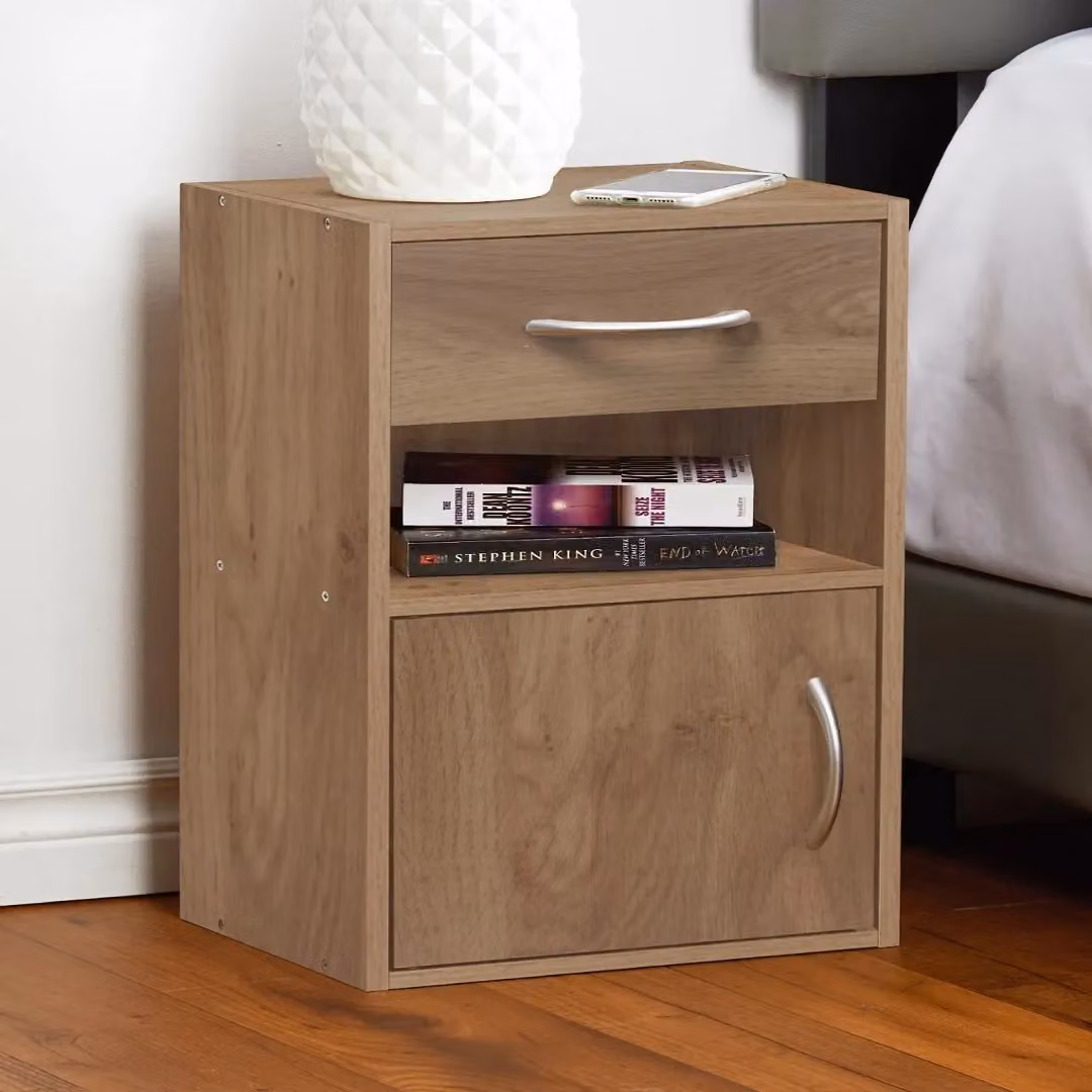 EONLION Set of 2 Wooden Nightstands with Door and Drawer in Light Oak – 2