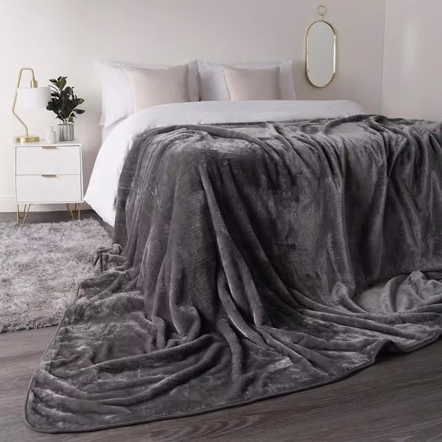 Dreamscene Mink Soft Faux Fur Fleece Blanket in Anthracite Grey, W: 200 cm, D: 240 cm