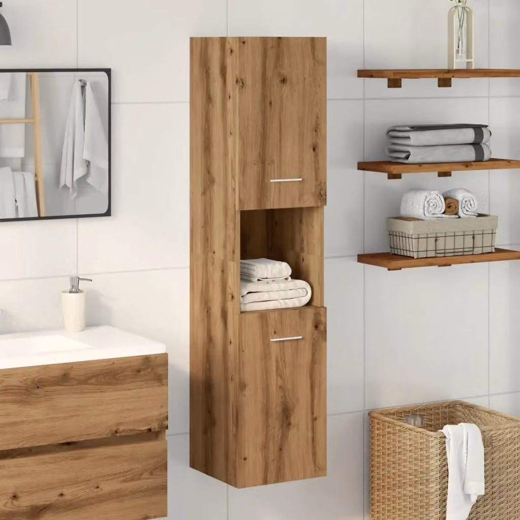 Berkfield Home Artisan Oak Bathroom Hanging Cabinet, Brown, W/D/H: 30 x 30 x 130 cm – 2
