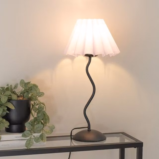 ValueLights Wiggle Black Metal Table Lamp with Lilac Fabric Tapered Shade – 1