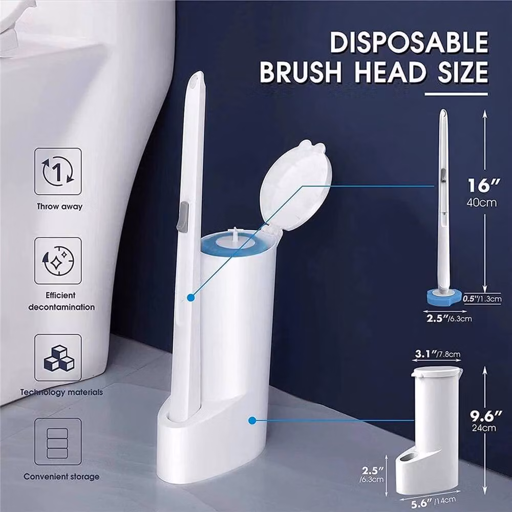 KORVIXA 16-Piece Disposable Toilet Brush Set in Blue with Covered Freestanding Plastic Holder – 2