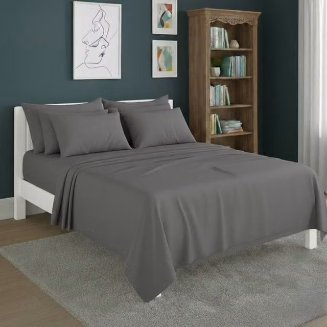 Snug City Grey Plain Poly Cotton Easy Care Fitted Sheet and Matching Pillowcases Set, King Size – 1