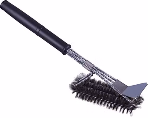 St Helens Home & Garden Long Handled BBQ Cleaning Brush with Stainless Steel Scraper in Black and Silver – 1