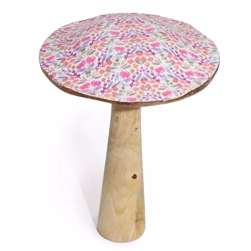 Serenityy Large Pink and Multicolour Floral Wooden Mushroom Decor – 1