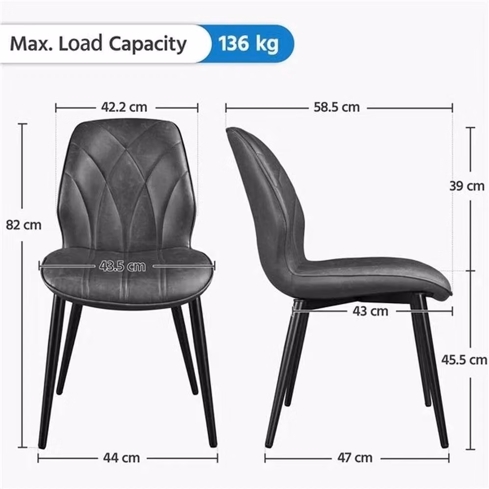 KORVIXA Set of 2 Modern Dining Chairs in Grey Synthetic Leather with Wood and Metal Legs – 2