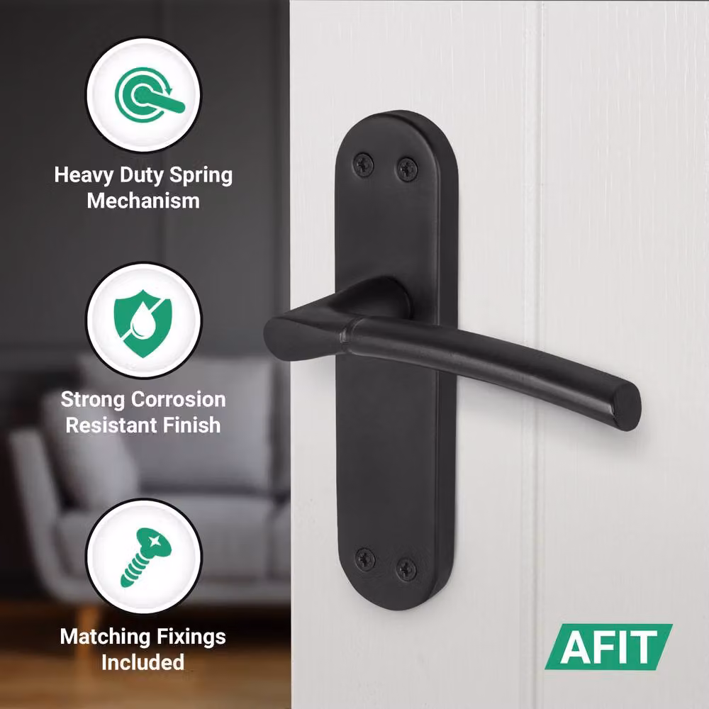 AFIT Matt Black Door Handles and Latch Hinges Set, 4 Pairs, 150 x 150 mm – 3