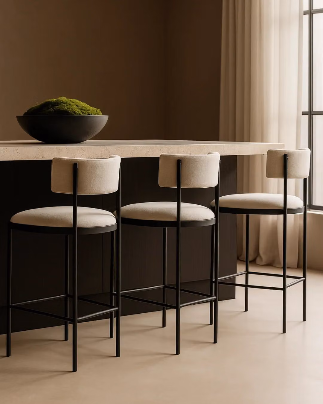Envie I Giselle Counter Stool by Tommy Franks in Grey and Beige Velvet Fabric with Metal Frame