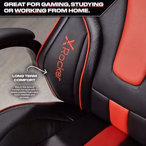 X-Rocker Maverick Mid Back Racing Gaming Chair for Kids and Teens in Black and Red with Synthetic Leather and Padded Armrests, W/D/H: 61.0 x 66.0 x 110.0 cm – 4