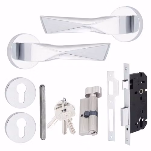 Golden Grace Modern Aura Euro Lock Door Handles, Polished Chrome, 70mm