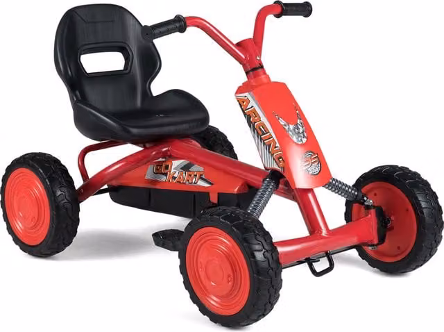 COSTWAY Red Metal Go Cart Pedal Car for Kids with Height Adjustable Seat