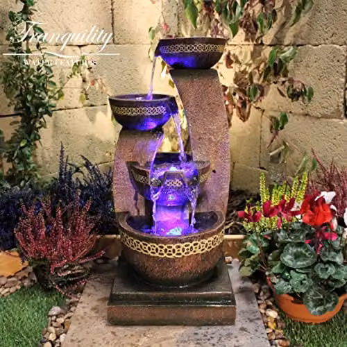 Westbury Garden Products Tranquility Solar Powered Cascade Water Feature in Grey and Brown, W/D/H: 62 x 28 x 28 cm