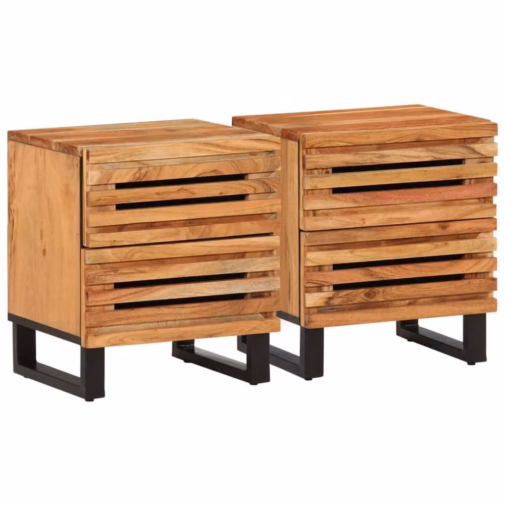 Berkfield Home Set of 2 Decorative Bedside Cabinets in Brown Solid Acacia Wood, W: 40 cm, D: 34 cm, H: 46 cm – 2