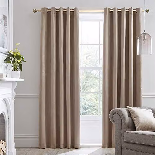 Laurence Llewelyn-Bowen J Rosenthal & Son Brown and Beige Velvet Blackout Eyelet Curtains, W: 229 cm, H: 229 cm – 1