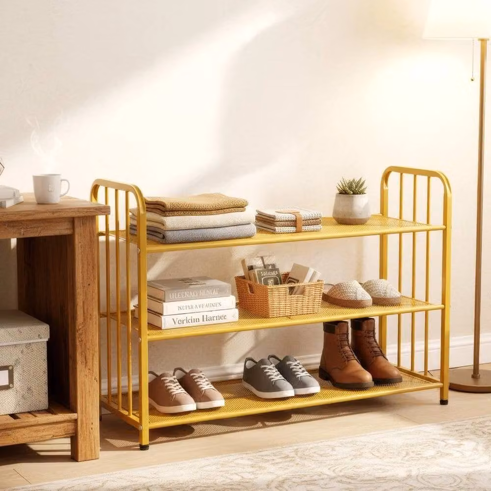 Kelvenix 3-Tier Metal Free-Standing Shoe Rack in Gold, W: 80 cm, D: 27 cm, H: 53 cm – 2
