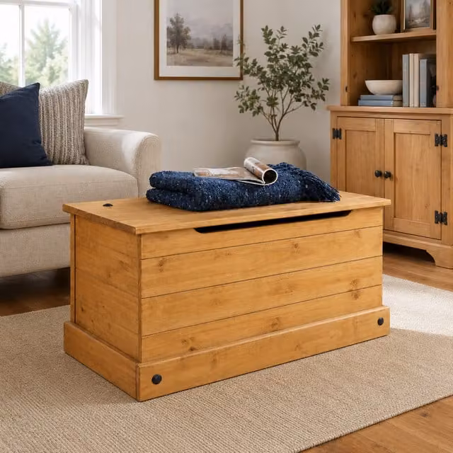Mews Rustic Brown Waxed Pine Storage Chest Bedding Box