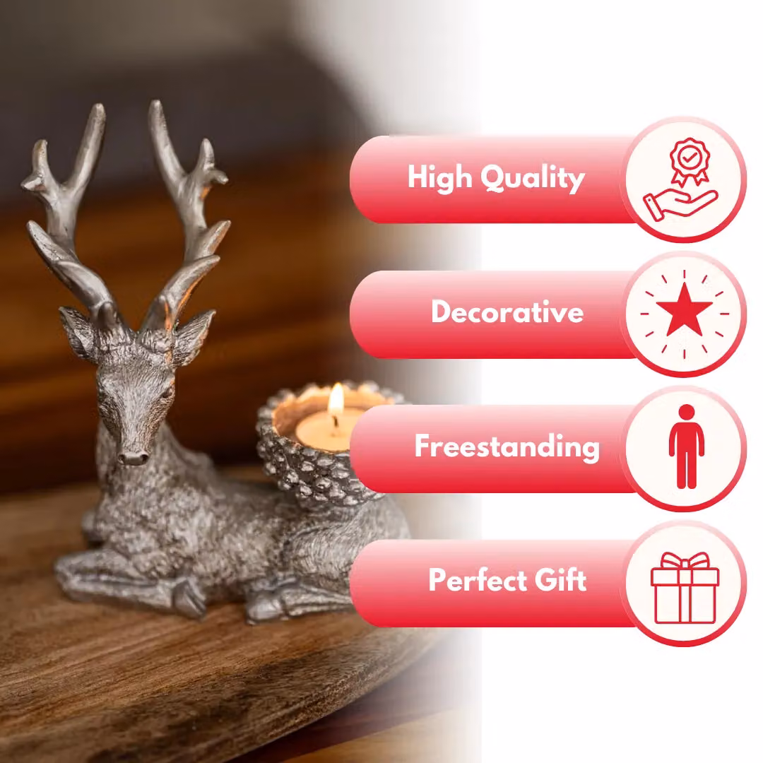 Marco Paul Silver Stag Christmas Tea Light Candle Holder Set, 2 Piece – 4